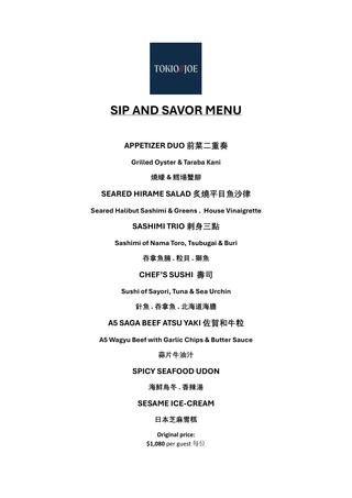 Tokio Joe-Sip and Savor Menu